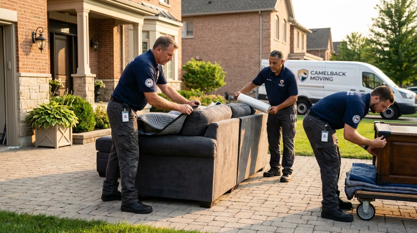 Large estate moving crew wrapping furniture in Kenvil, NJ